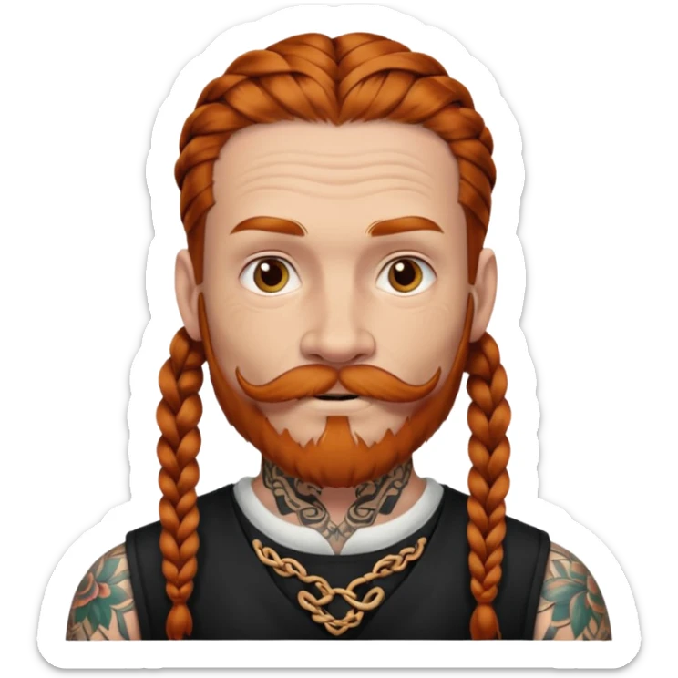 thick very dark ginger braids man old very tattoed with the whitest mustache ever sticker