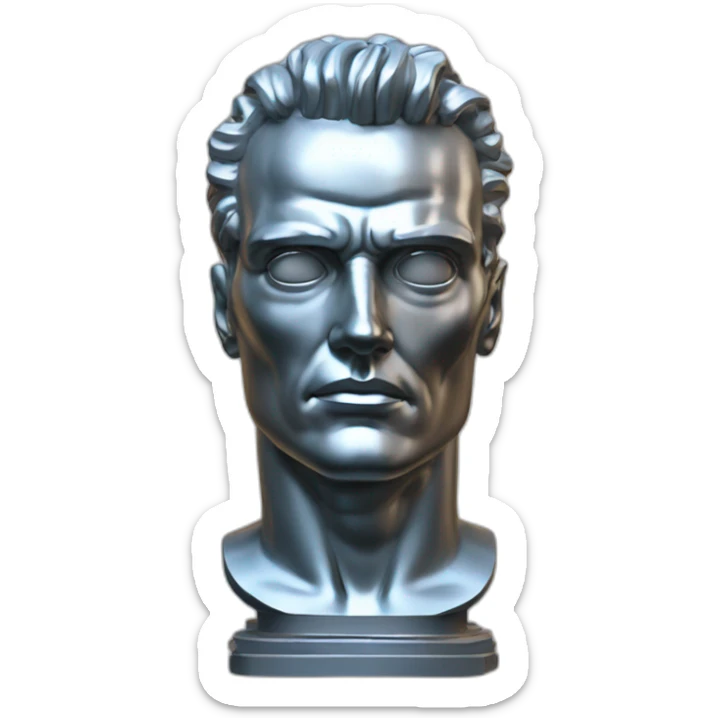roman style bust sculpture of the head of a robot t-1000 from the terminator saga sticker