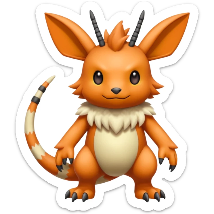 randomly-colored furry edgy kawaii Fakémon-Pokémon-Scalie-Digimon-creature (full body) with antennas and long segmented body sticker