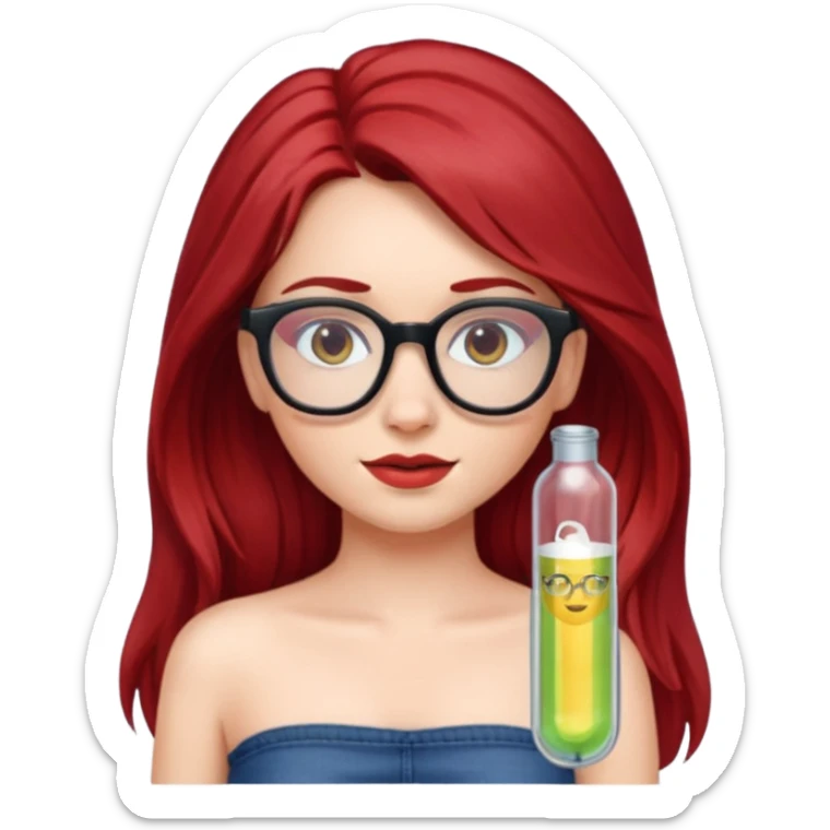 girl with long dark red hair and and glasses in a tube top sticker