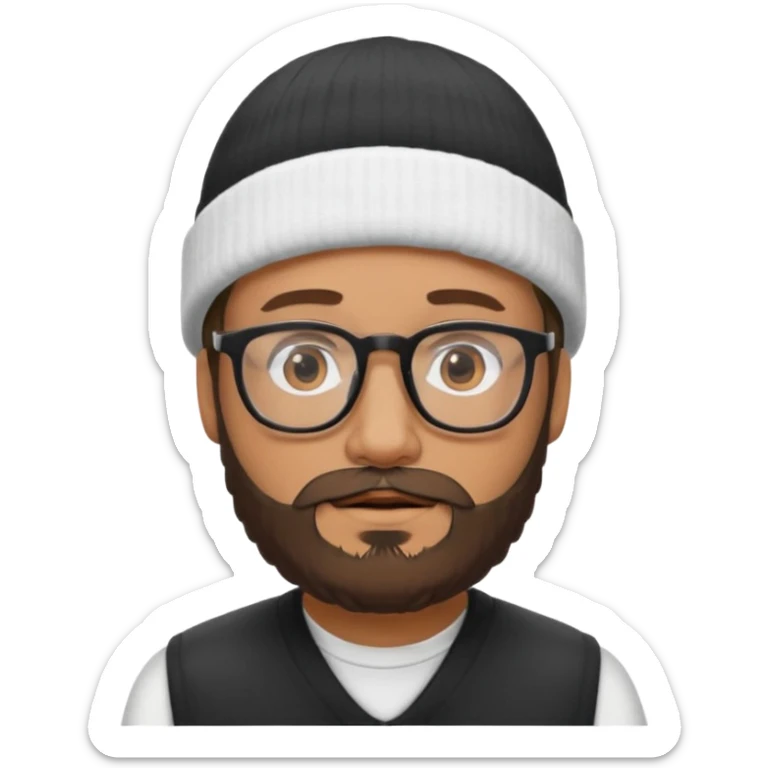 Quiero la cara mía con gafas y barba y un gorro blanco con cinta negra sticker