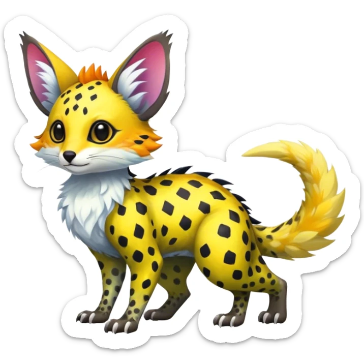 Feral Rare Fantasy vibrant colorful tropical Vernid-Trico-species by LiLaiRa, random markings, tufted tail, tufted ears, full body sticker