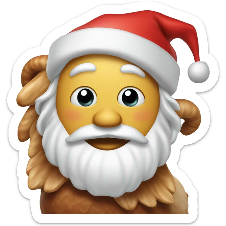 Santa with and over mouth giggling, sitting on turkey with eyes popping out sticker