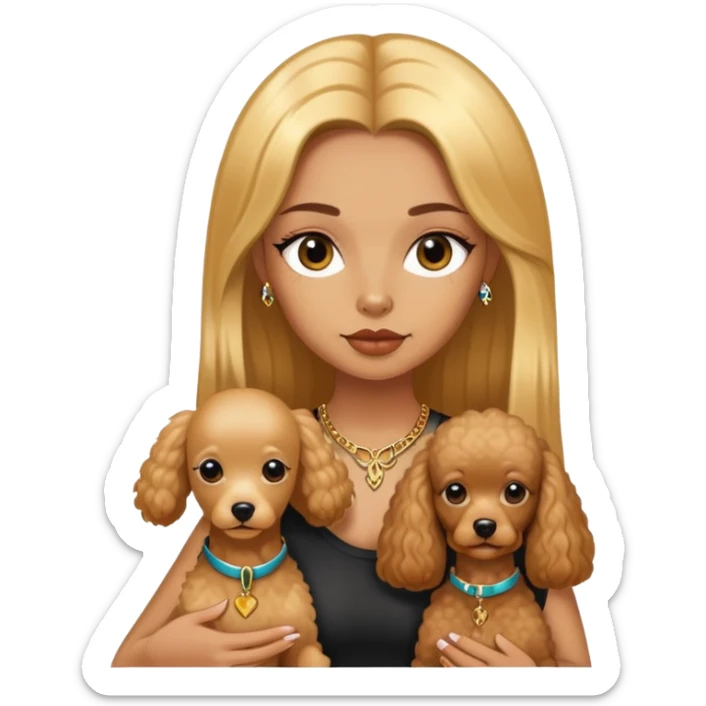 a  girl with glod  straight long hair and tattoos and (two) miniature poodles sticker