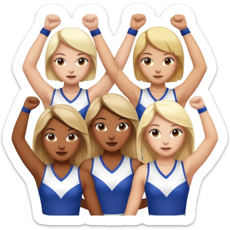 4 girls in a cheer stunt brown skin, white skin, white skin, Asian, blonde hair, brown hair sticker