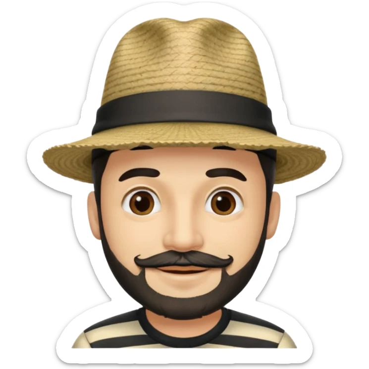 A happy fair skinned Colombian man with some facial hair wearing a black and beige stripped Colombian hat  sticker