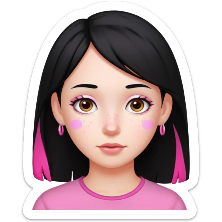 girl with black hair and pink streak by ear sticker