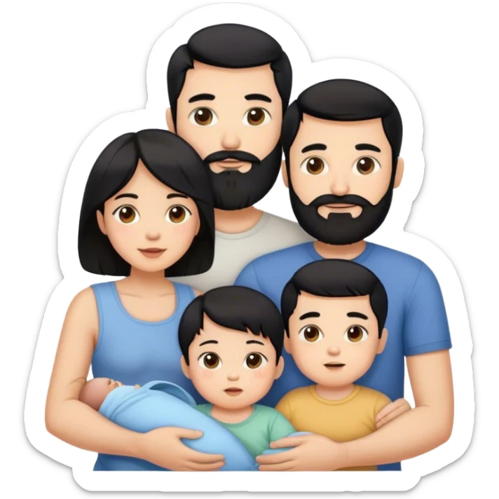 Famille 4 personne au cheveux noir 1 fils aîné 1 fille bébé  1 père avec barbe 1 mère sticker