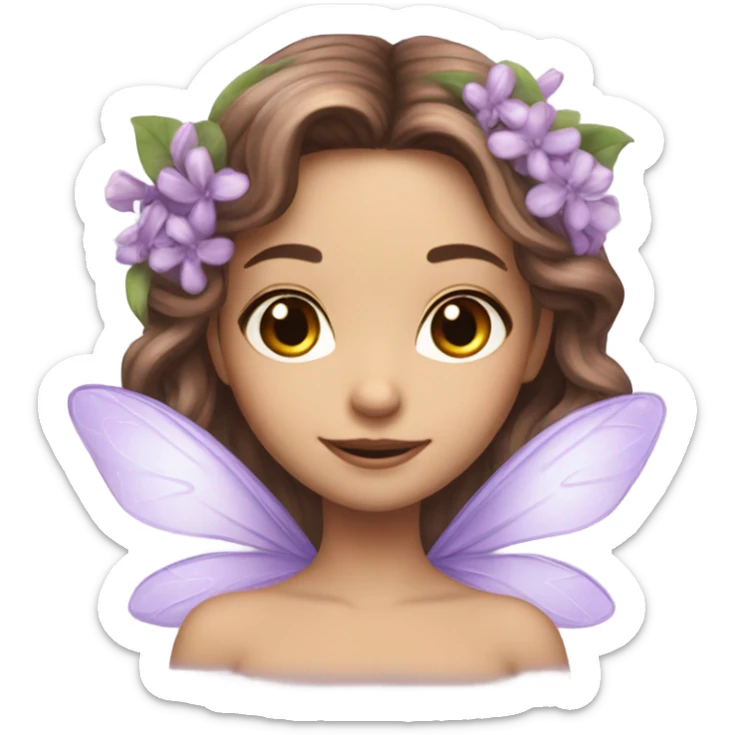Beautiful lilac fairy long brown hair flowers sticker