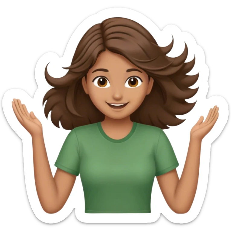 indian girl with green shirt and brown hair flipping hair with hand sticker