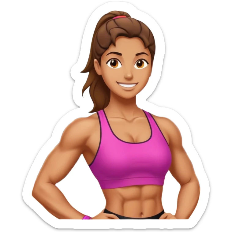 A woman in athletic wear is sweating it out in the gym, her face adorned with a confident smile, her muscles well-defined, showcasing strength and grace. sticker