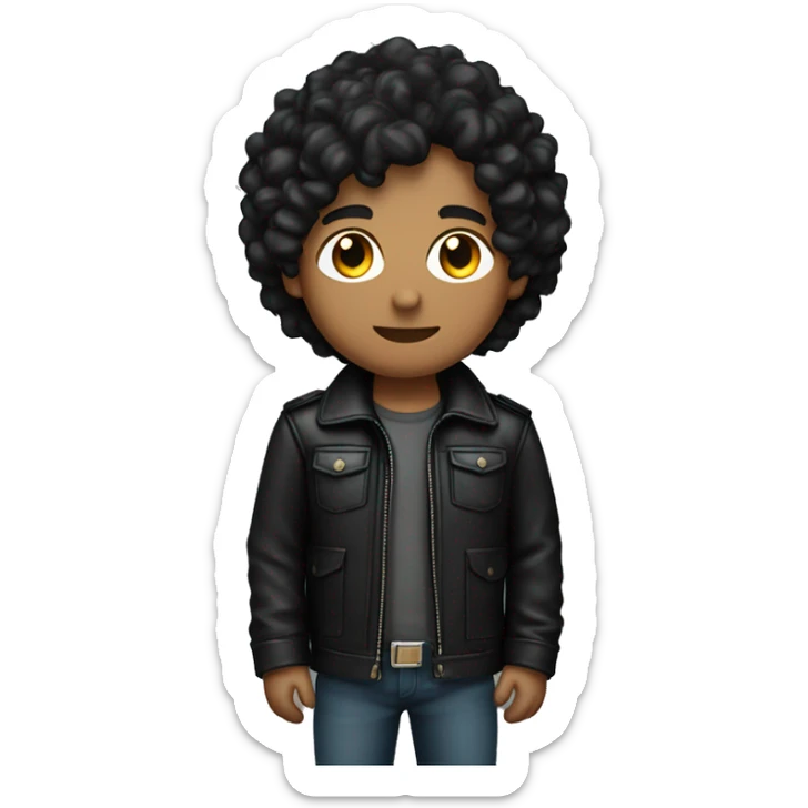 young light brown skin man with black long slightly curly hair and black leather jacket holding camera sticker