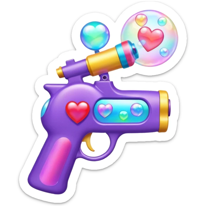 a bubble gun that shoots out hearts and a lot of heart-shaped bubbles surrounding it sticker