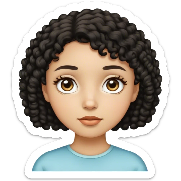 siyah kıvırcık kısa saçlı açık tenli bir kız çekik gözlü sticker
