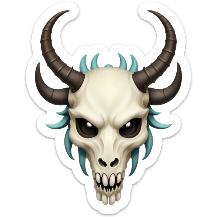 Shiny Dark Edgy  Inteleon-Amaura-Fakémon-hybrid-creature (full body) with a horned animal-skull-mask sticker