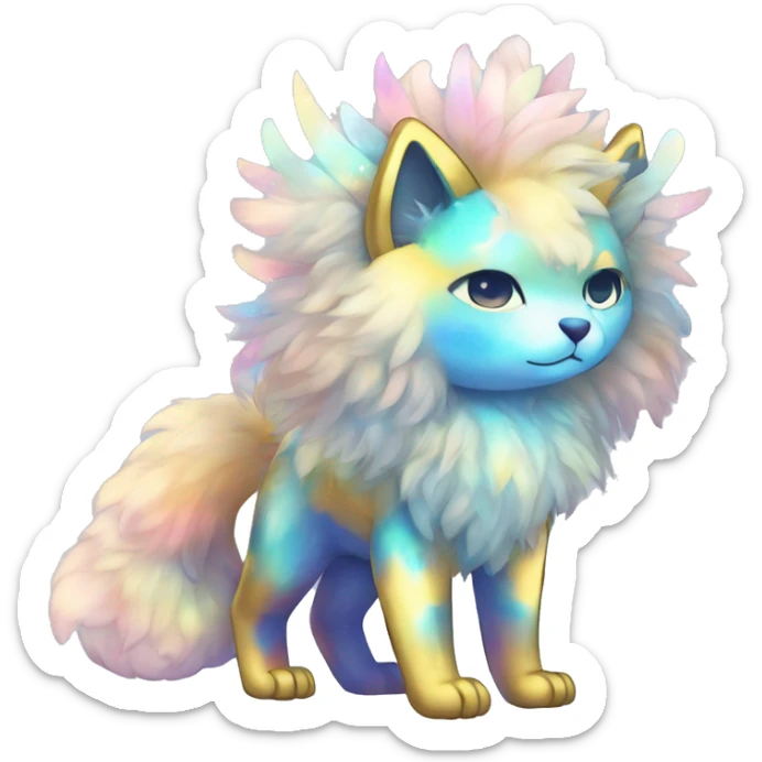 Shiny Sparkly Colorful Fluffy beautiful fantasy Kawaii Ethereal Anthro Sona Fakemon-animal Full Body sticker