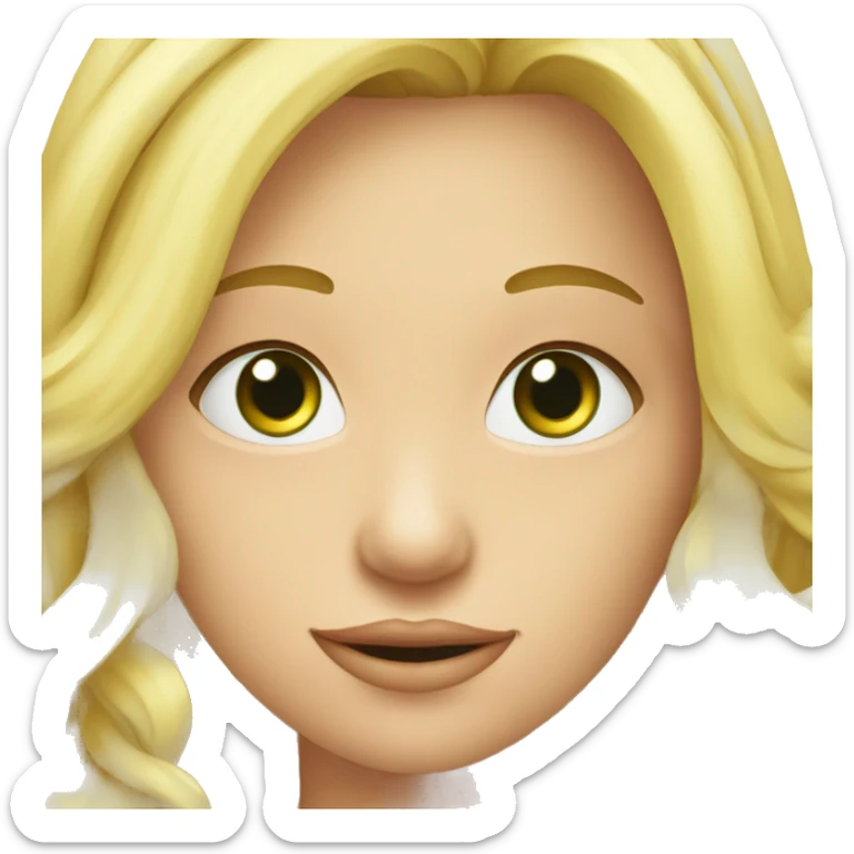 fille blonde avec tresses avec des yeux verts qui sourit avec les dents eu qui a un haut vertclair sticker