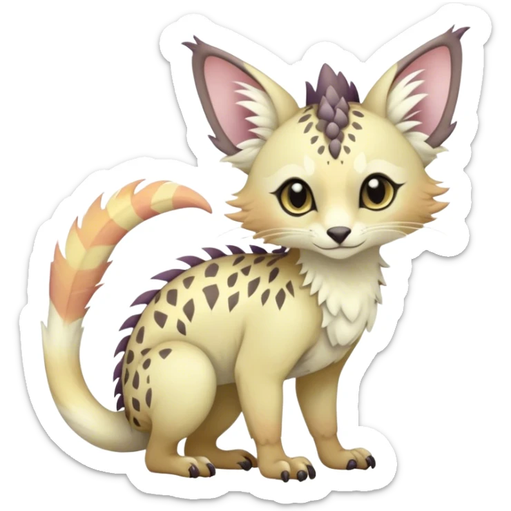 Feral Rare Fantasy pastel tropical Vernid-Trico-species by LiLaiRa, random markings, tufted tail, tufted ears, full body sticker