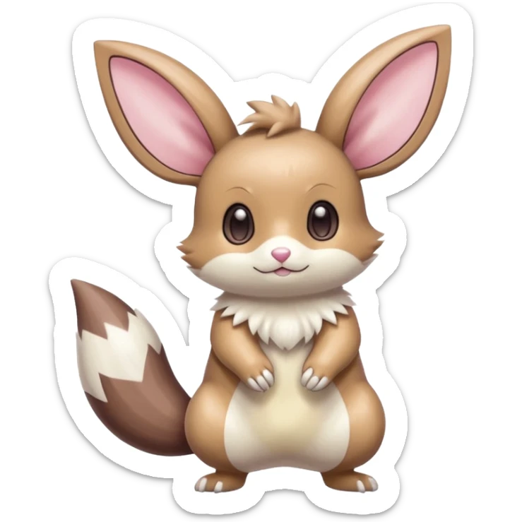 Kawaii Shiny Colorful Pastel Minccino-Furret-Emolga-Eevee-fusion Full Body sticker