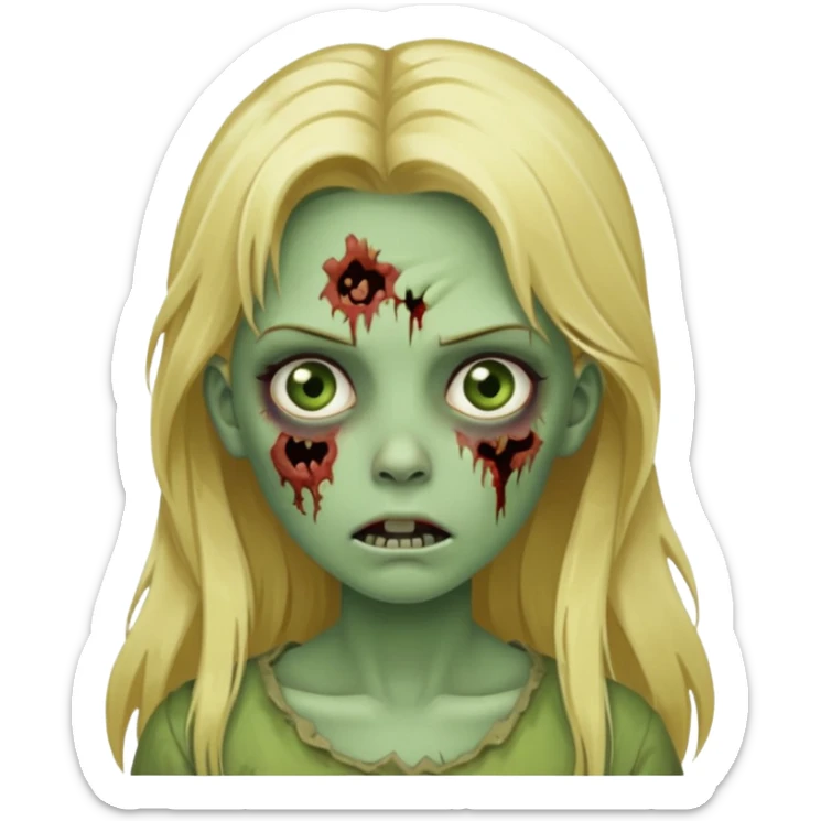 girl zombie with blonde long hair green skin and with no angry face sticker