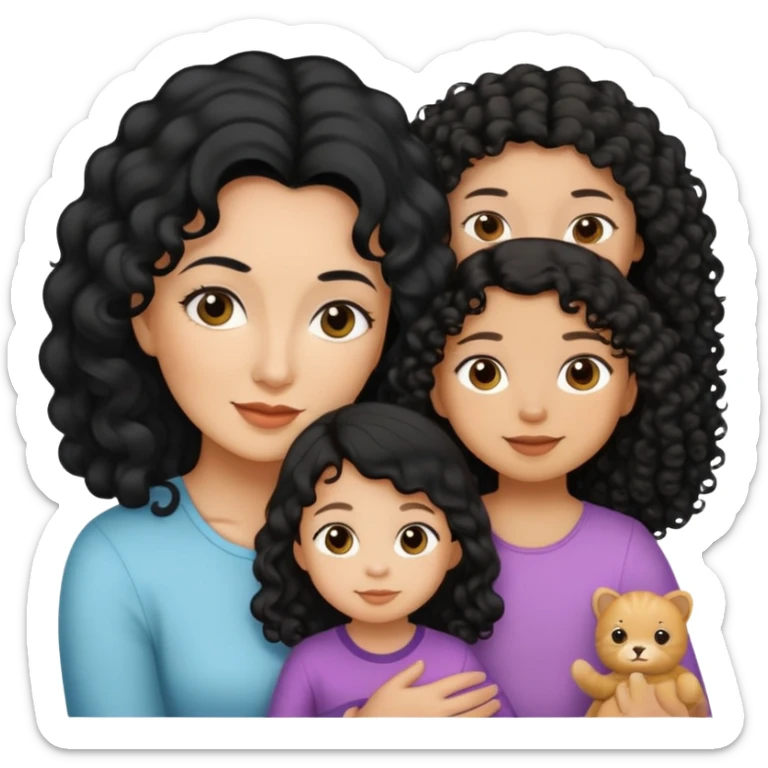 Aunt black long straight hair light medium skin, and toddler niece tan skin black curly hair sticker