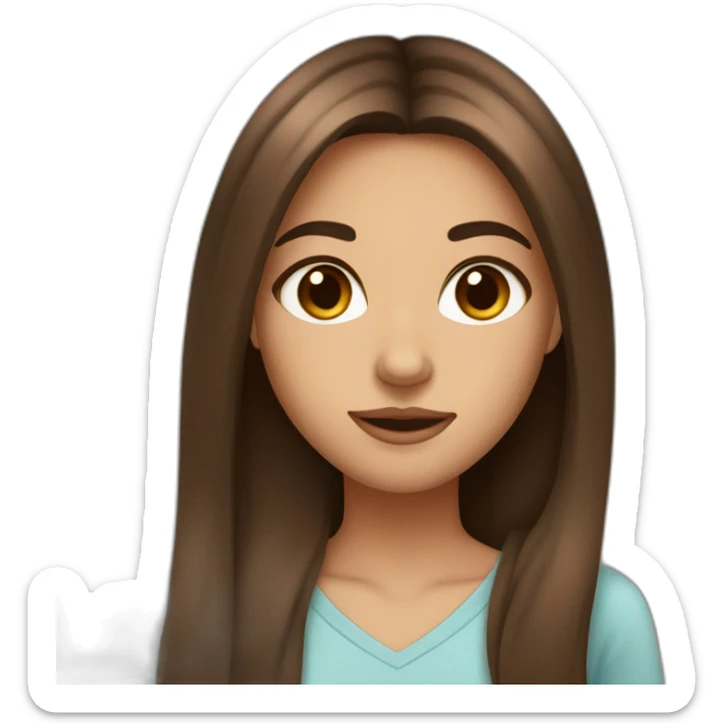 girl long straight brown hair, brown eyes, medium nose, small painted mouth  sticker