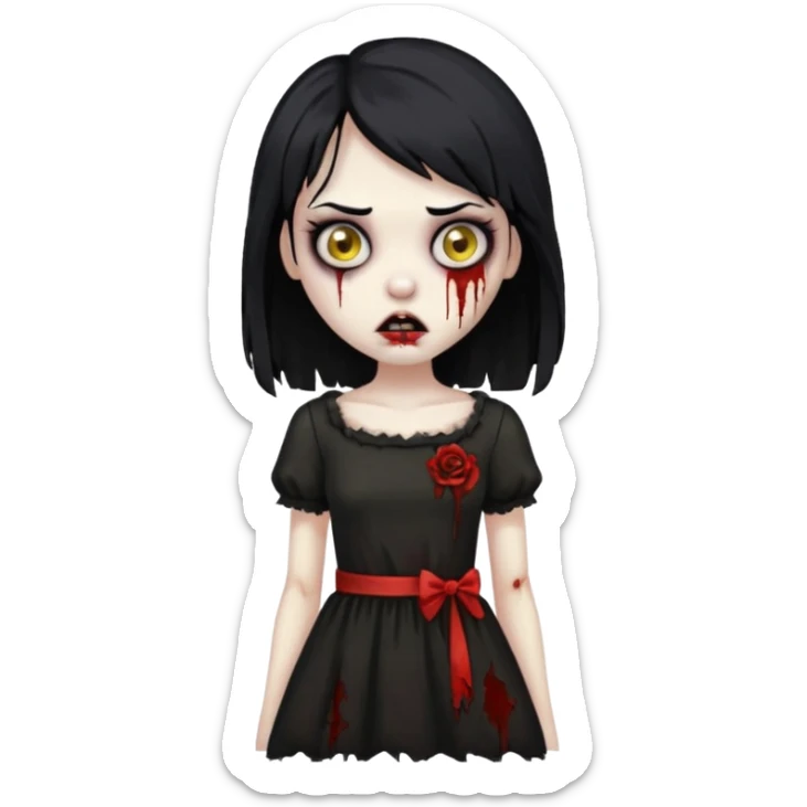 zombie girl with black hair, black dress sticker