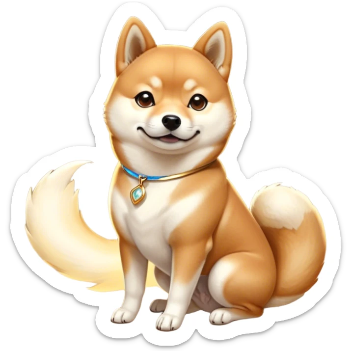 Cinematic Noble Shiba Inu Portrait Emoji, Poised and regal, with a compact, agile build and a well-groomed with a creamy underbelly, deep-set soulful brown eyes, Simplified yet sharp and sophisticated features, highly detailed, glowing with a soft, dignified glow, high shine, intelligent and spirited, stylized with an air of elegance, focused and attentive, soft glowing outline, capturing the essence of a watchful and confident companion, so majestic it feels as though it could prance out of the screen with effortless authority! sticker