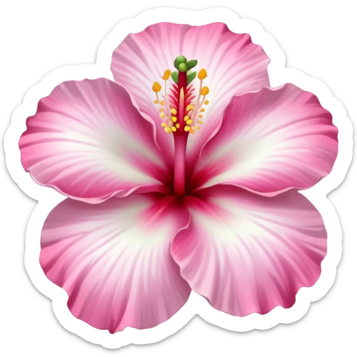 light white hibiscus flower with a pink centre in the style of apple emoji sticker