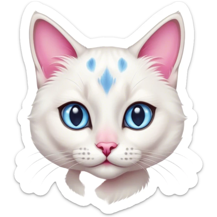 White female cat with Siamese features, pink nose, blue eyes and grey and pink spots sticker
