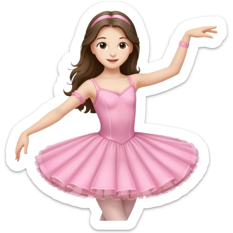 happy pretty white brunette teen long hair with hazel eyes in a ballet costume and point shoes dancing sticker