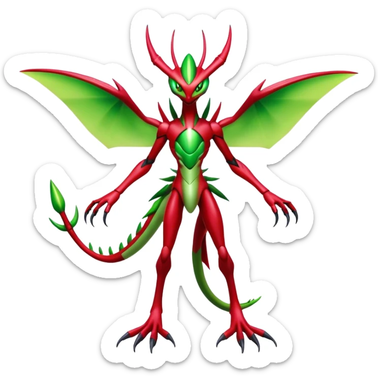  Cool Edgy Shiny Futuristic Ethereal Legendary Scizor-Digimon-Schyther-Flygon-hybrid full body sticker