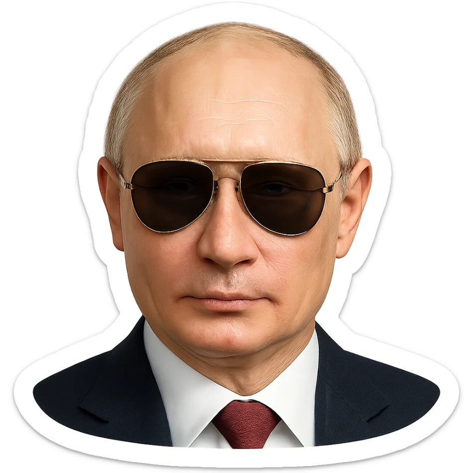 photorealistic portrait of Putin with aviator sunglasses, emoji style, no background sticker
