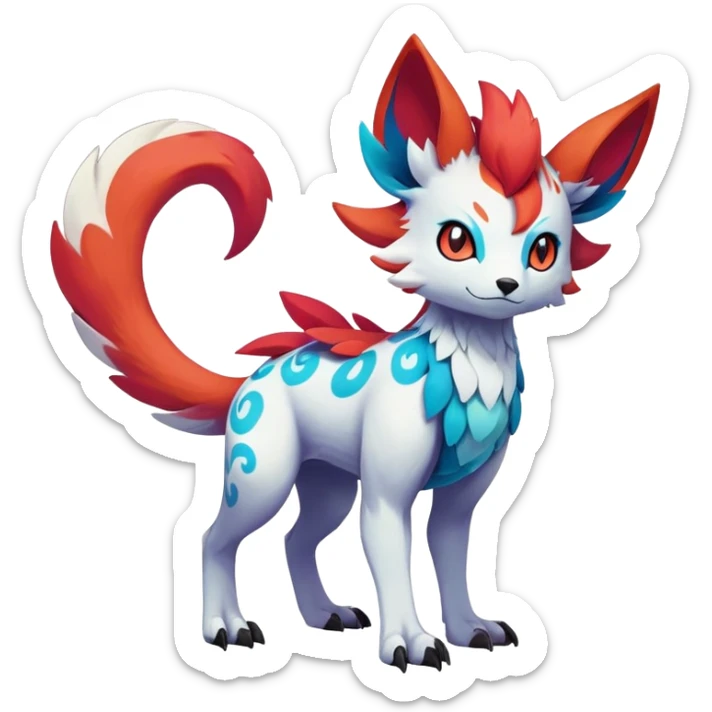 Falvie-Fionbri-fantasy-creature-Fakémon-Pokémon, full body, with markings sticker
