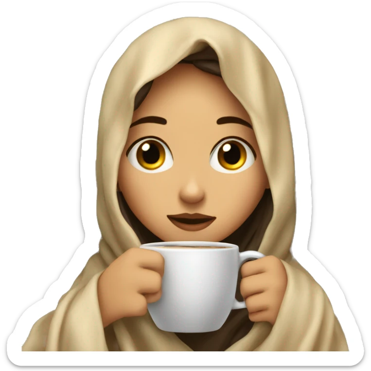 girl inside a blanket sipping coffee eyes closed sticker