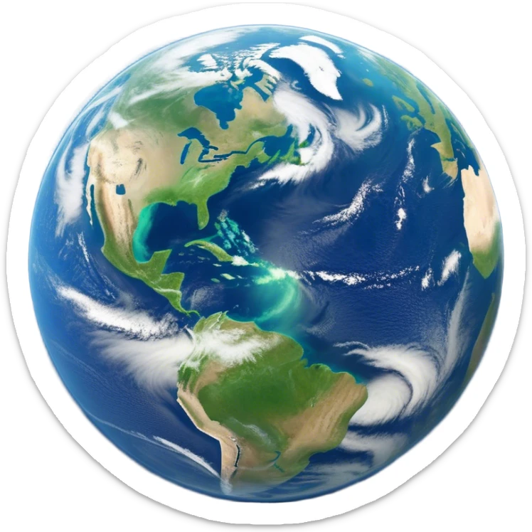 🌍 Cinematic Realistic Earth – A breathtaking, full view of Earth from space, showcasing vivid blue oceans, swirling white clouds, and lush green continents. The curvature of the planet is subtly illuminated by the sun, with a soft atmospheric glow enhancing its life-sustaining beauty. High detail, crisp textures, and realistic lighting bring out the planet's dynamic and ever-changing surface. sticker