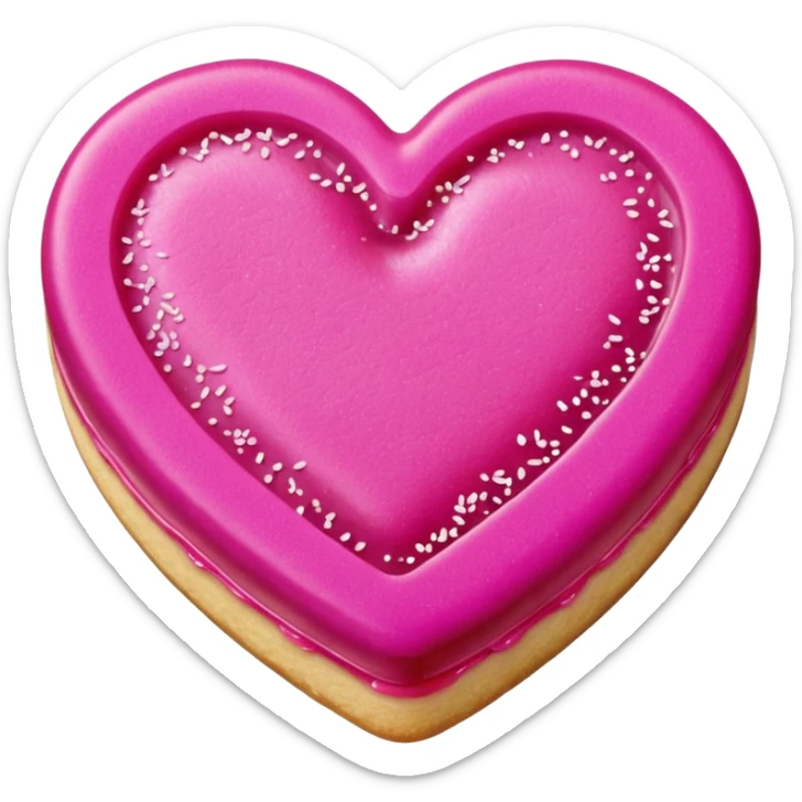 Realistic shortbread cookie in the shape of a heart with Fuchsia color jelly middle filling and sprinkled powder sugar on top. sticker