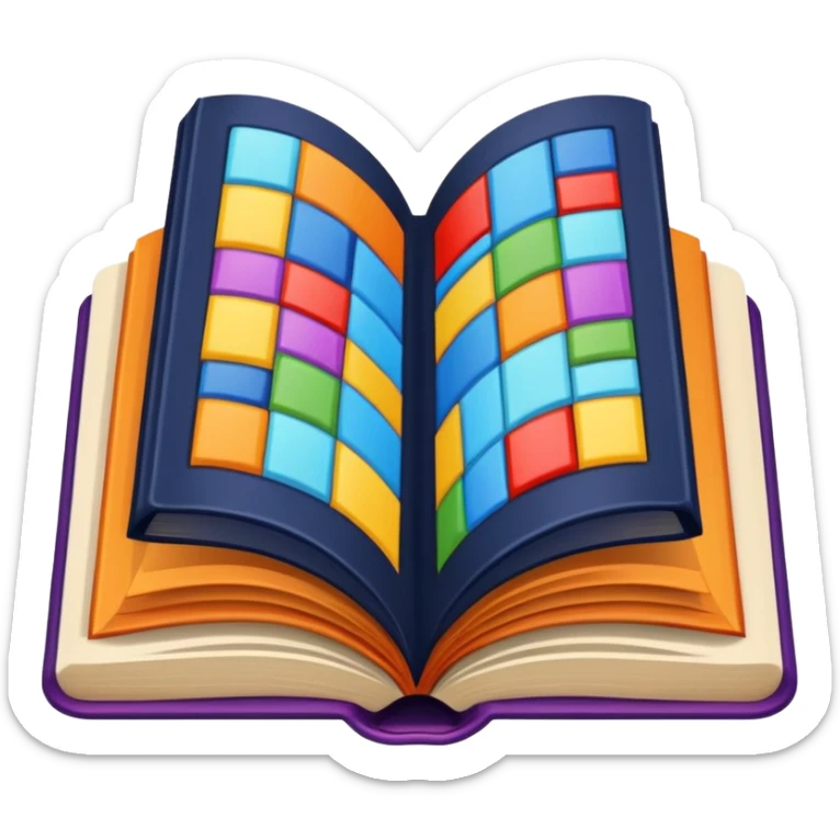 an open book with a dark cover. on the pages of the book, there are examples of tiles in bright colors sticker