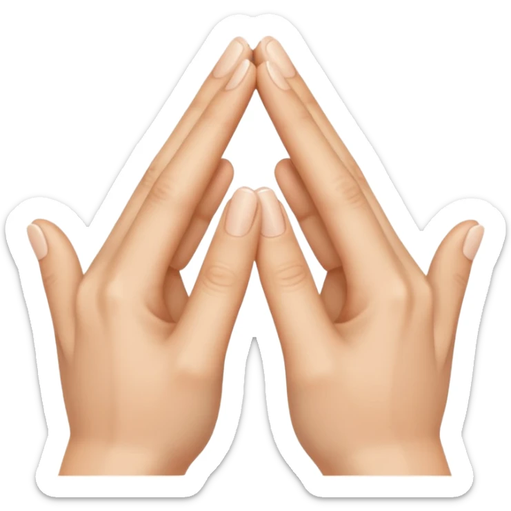 Similar to the heart hands emoji, this emoji should show a triangle created by the fingers of the hands where the two thumbs form the first side of the triangle and the remaining four fingers of each hand create one side each sticker