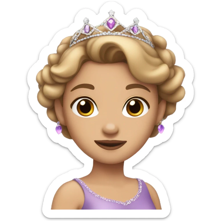 princess with light brown hair, brown eyes, light skin, violet dress and a tiara sticker