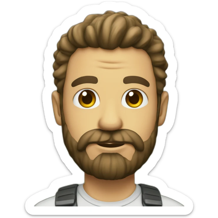 hombre de pelo castaño con barba, y ojos verdes Junto a un dinosaurio sticker