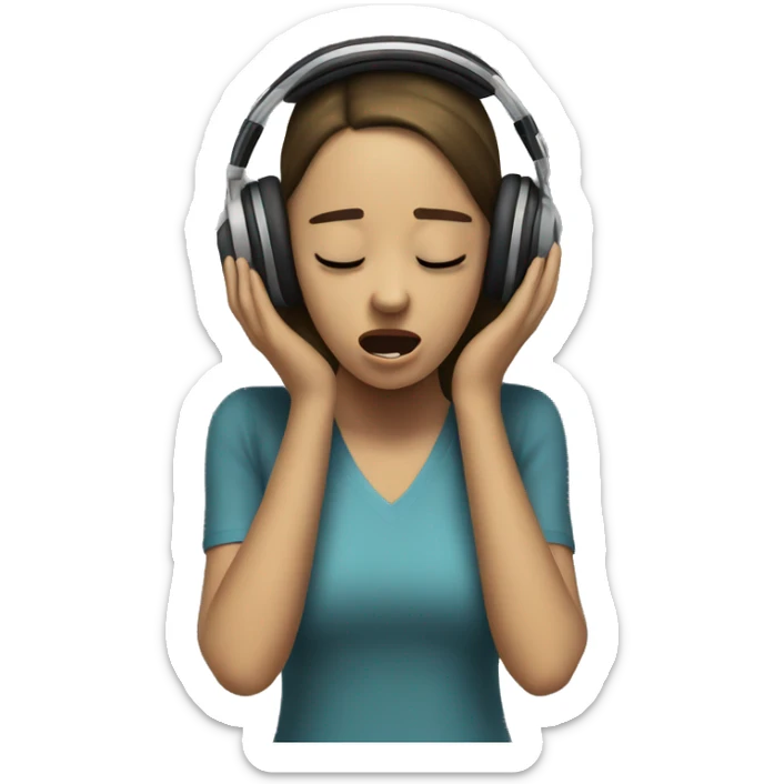 girl suffering because she is listening to loud music from an amplifier box sticker