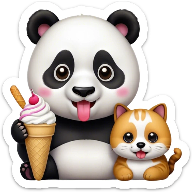 Panda eating ice cream + A happy cat emoji + A cool dog emoji sticker