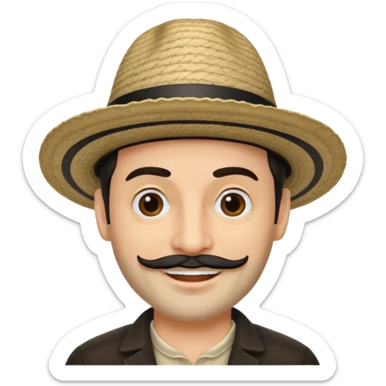 A happy fair skinned Colombian man with some facial hair wearing a black and beige stripped Colombian hat  sticker