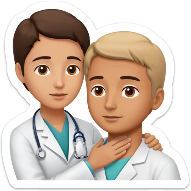 doctor and patient, doctor touching the side of the patient's neck, clinical setting sticker