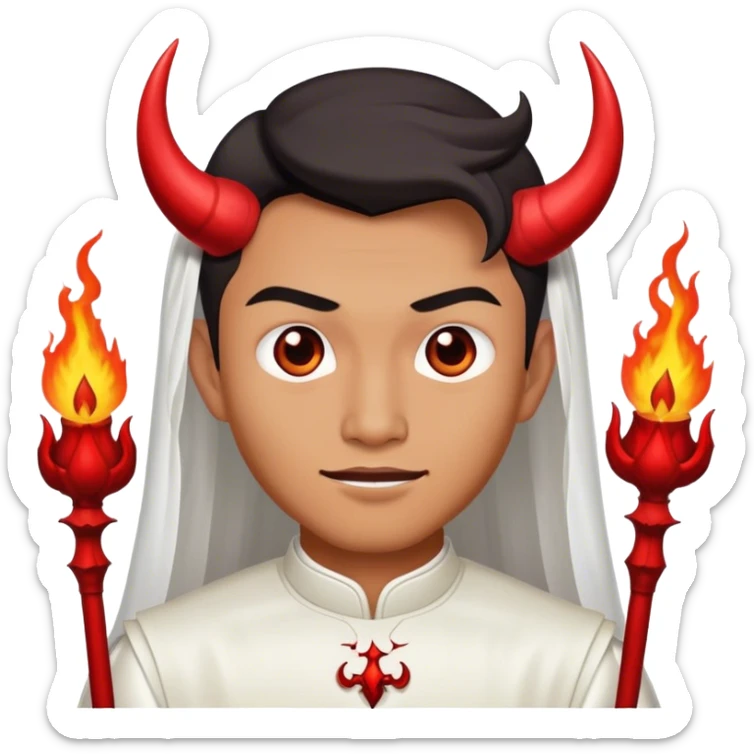 an asian male bride with the face of devil in wedding dress sticker