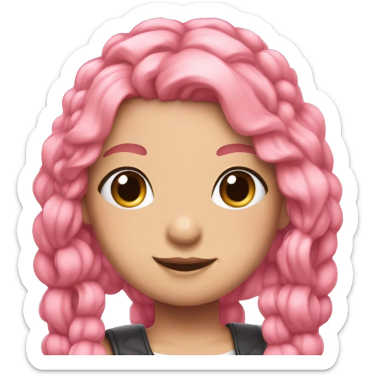 long pink wavy hair pigtails cute feminine person pink eyes idol outfit sticker