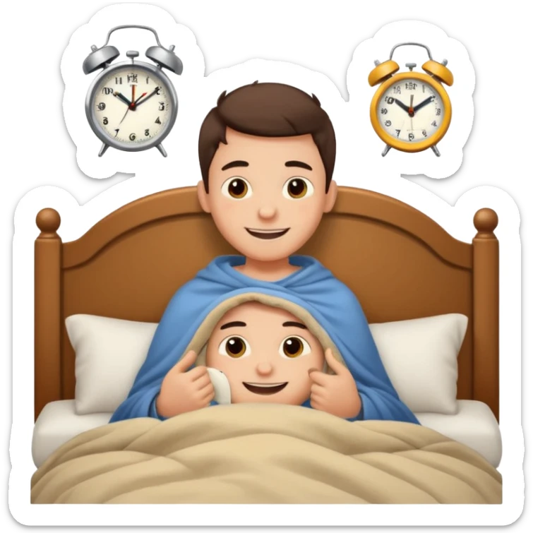create emoji of a boy who is lying in the bed in the morning and its time to wake up  because the alarm went off he should smile  sticker