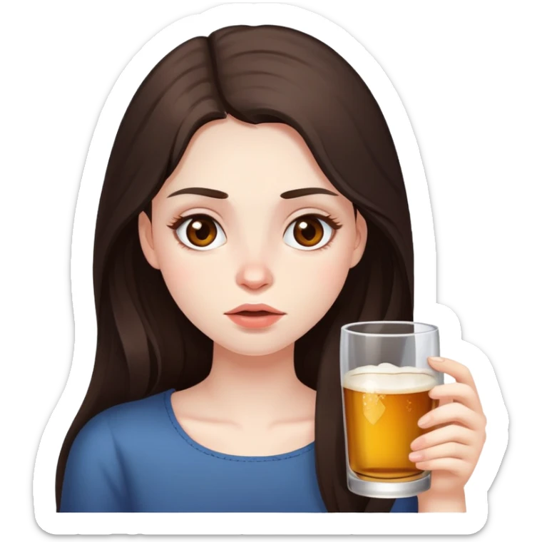 girl with long darke brown hair brown eyeso and pale skin drunk sticker