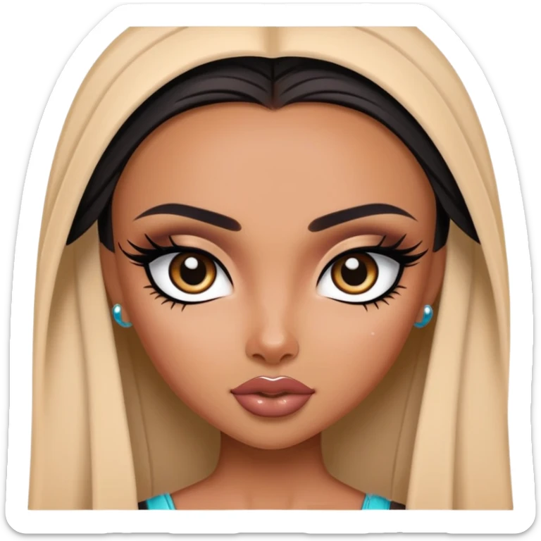 pretty bratz baddie, medium skin, dark long straight hair, arabian face, pretty eyeliner makeup sticker
